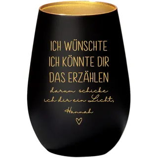 Trauergeschenk Trauerkerze personalisiert Andenken an Verstorbene Windlicht Trauer Geschenk für Hinterbliebene Trauerlicht Gedenkkerze (Schwarz)