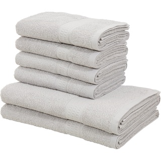 Handtuch Set MY HOME "Juna" Handtuch-Sets Gr. 6 tlg., grau (hellgrau) Handtücher Badetücher Handtuchset Handtuch-Set, mit Bordüre, in Uni-Farben, 100% Baumwolle