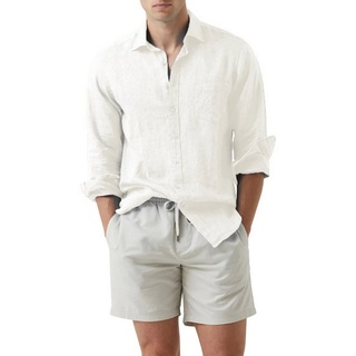 JMIERR Leinenhemd Business Leinen Hemden Shirts Baumwolle Freizeithemd Sommerhemd S-2XL (Leinenhemd) weiß XL