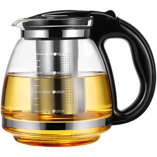 Cabilock Teekanne Mit Siebeinsatz Glas Teekanne 1500Ml Glas Teekanne mit Abnehmbare Infuser Glas Tee Wasserkocher Perfekte für Lose Blatt Tee Blühender Tee Tee Taschen Tee Tea Maker Teekannen