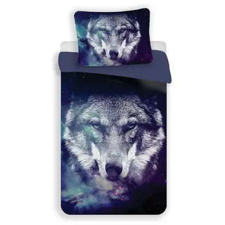 Jerry Fabrics Wolf Wendebettwäsche Blau 140 x 200 cm + 70 x 90 cm