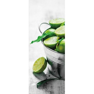 artissimo Glasbild Glasbild 30x80cm Bild Glas Küche Küchenbild hoch grün schmal Cocktails, Essen und Trinken: Limetten III grün