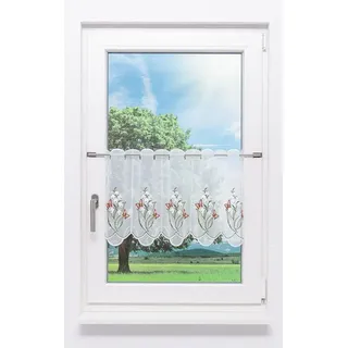 PLAUENER SPITZE Maiglöckchen Scheibengardine Ösen 114 x 40 cm Grün/Rot 1 St