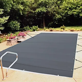 VEVOR Pool Abdeckplane, Passend für Rechteckige, Eingelassene Pools (3,05x5,49 m), Winterabdeckplane mit Ablauflöchern, Netz-Poolabdeckung für Schwimmbecken, PVC-Sicherheitsabdeckung, Anthrazit