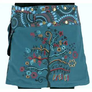 Guru-Shop Minirock Bestickter Wickelrock, kurzer Goa Rock, Cacheur.. alternative Bekleidung blau