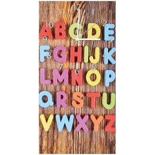 Wallario Wanduhr Bunte Buchstaben - Alphabet auf Holz (Glasuhr) braun