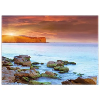 Wallario Teppich Sonnenaufgang am Meer mit Landzunge und Felsen im Wasser, rechteckig, rutschfest rot 50 cm x 70 cm