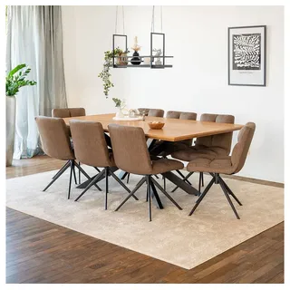 Home Deluxe Essgruppe Eckig 200 x 120 x 75 cm Light Oak/braun/grau