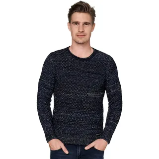 Strickpullover RUSTY NEAL, Herren, Gr. XXL, blau (dunkelblau, meliert), 70% Polyacryl, 30% Baumwolle, unifarben, normal, Rundhals, Pullover Strickpullover, im melierten Design