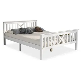 Aceinheu Holzbett, Doppelbett aus Kiefer Massivholz mit X-förmigem Kopfteil & Lattenrost, Bettgestell Weiß, optional mit Schubladen, (90 x 200 cm)