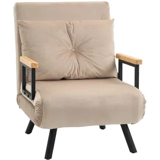 STILVORA Schlafsessel mit Bettfunktion Beige 81x73x63 cm verstellbare Rückenlehne bis 180 Grad Samtoptik inkl Kissen Stahlrahmen platzsparend