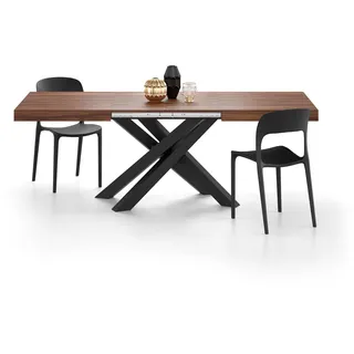 MOBILI FIVER, Ausziehbarer Esstisch Emma 140(220) x90 cm, Nussbaum Canaletto mit Schwarzen gekreuzten Beinen, Made In Italy