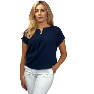 REGINA FASHION Damenbluse mit Zierknopf – Kurzarm, Elegant, Bequem – Bluse für Büro & Freizeit – Größen 36–44 (DE/NL/SE/PL, Numerisch, 38, Regular, Regular, Marineblau) - 38