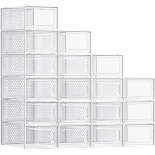 Songmics Schuhboxen 18er Set transparent-weiß