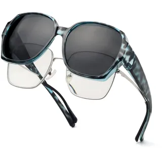 Face Shadow Polarisierte Überzieh Sonnenbrille Damen, Überbrille Sonnenbrille für Brillenträger, UV-Schutz Ultra Leicht Fit-Over Brille - L
