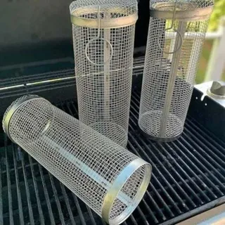 20 × 9 Cm Großer, Rollbarer Grillkorb Aus Edelstahl Für Den Grill, Inklusive Zylindrischem Grillkorb Für Grillmesser Und 3-teiligem Zubehör Für Pommes Frites.