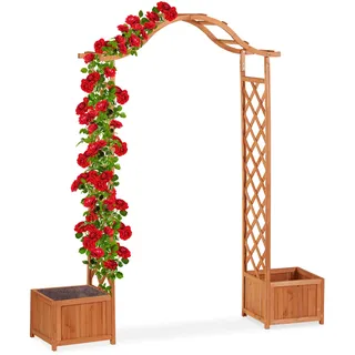 Relaxdays Holz-Rosenbogen 209 x 181 x 60 cm Orange
