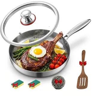 Generisch Titan Pfanne,2026 Titanium Bratpfanne,Enthält keine PTFE und PFOA,Schnelle und gleichmäßige Heizung, Verdickung, Kratzfestigkeit Für jeden Herd geeignet (Inklusive Deckel, 24CM)