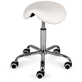 Habys Rollhocker Arbeitshocker, Bürohocker, Bequemer konturierter Sattelsitz mit 4 cm Schaumstoff Schwarzgesteppt (Weiß)