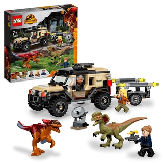 LEGO Jurassic World Pyroraptor & Dilophosaurus Transport, Dinosaurier-Spielzeug mit Off-Road-Spielzeugauto, 3 Minifiguren und 2 Dino-Figuren, für Fans von Jurassic-Park, ab 7 Jahre 76951