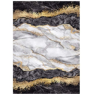 MANI TEXTILE Gold Teppich, Polyester, Schwarz, 160 x 230