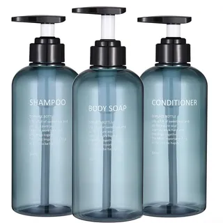 3Pcs Nordic Style Lotion Seife Flasche Für 500ML Seifenspender Flasche Set Flüssigkeit Nachfüllbare Shampoo Dusche Gel Flasche Blau