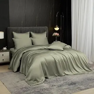 Gezu Bambus Kühlende Bettwäsche 135x200 cm Salbeigrün Grün Sommer | Bettwäsche Set Atmungsaktiv Bamboo Luxus Bettbezug Antibakteriell mit 2 Kissenbezüge 80x80cm mit Reissverschluss