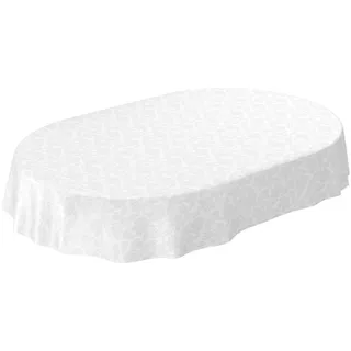ANRO Wachstuchtischdecke abwaschbar Oval 200 x 140 cm Weiß