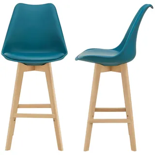 Helloshop26 - Set aus 2 Barhockern mit gepolsterten Sitzen Buchenholzimitat 105 cm Türkis 03_0002783