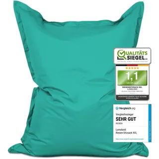 Lumaland Riesen-Sitzsack XXL 140x180 cm | Wasserfestes Indoor & Outdoor Liegekissen mit über 3 Mio. anpassungsfähigen EPS-Perlen | Bean Bag mit waschbarem Bezug [Türkis]