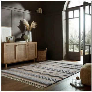 FLAIR RUGS Teppich Medina, mit abstraktem Streifenmuster, rechteckig, Höhe: 12 mm, Boho-Look, aus Naturfasern wie Wolle & Jute beige|grau 160 cm x 230 cm x 12 mm