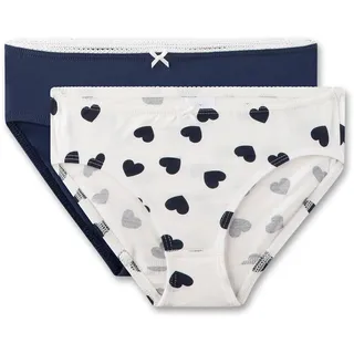 Sanetta Mädchen-Rioslips (Doppelpack) Off-White & dunkelblau Herz | Hochwertige und nachhaltige Unterhose für Mädchen aus Baumwoll-Mix. Inhalt: 2er Set Unterwäsche für Mädchen - 176