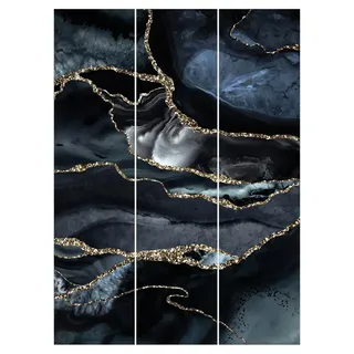 Bilderdepot24 Schiebegardine modern Flächenvorhang blickdicht Schwarz Glitzer Gold (3 St), halbtransparent, Wohnzimmer große Flächengardine lichtdurchlässig als Klemm-System goldfarben 180 cm x 250 cm