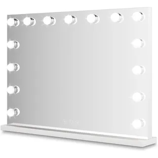 Bayt Hollywood Schminktischspiegel, Schminkspiegel mit 15 dimmbaren Lampen, Hollywood Spiegel mit Beleuchtung, Kosmetikspiegel mit Touch Steuerung, 58 x 46 cm (Weiß)