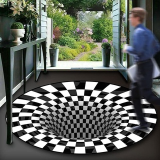 ZCYYL 3D Bodenloses Loch Teppich mit Optischer Täuschung, Schwarz Weiß Kariert Abstrakte Geometrie Optische Fußmatte, Anti-Rutsch Dekor Teppich (Color : Style2, Size : 120cm/47.2inch)