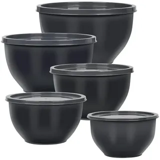LuxusKollektion Rührschüssel Salatschüssel Set Deckel Rührschüsseln Kunststoff BPAfrei Grau schwarz