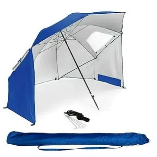 BESTIF Sonnenschirm Strandmuschel Groß XXL | Robuster 2IN1 Schirm für Strand Garten | Sonnenschutz UV-Schutz 50 | faltbar multifunktional | Fenster 210x220cm (Blau) - 210 x 220 cm