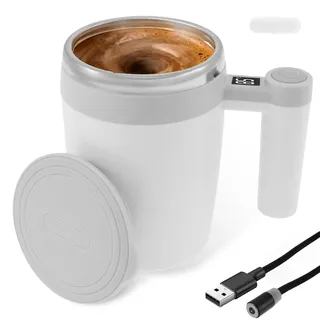 Selbstrührende Tasse USB 400ml Self Stirring Mug mit Anzeigebildschirm Temperatur Anzeigen Anti Rutsch Boden Elektrische Tasse Selbstrührend für Kaffee Tee Heiße Schokolade Milch (Weiß)