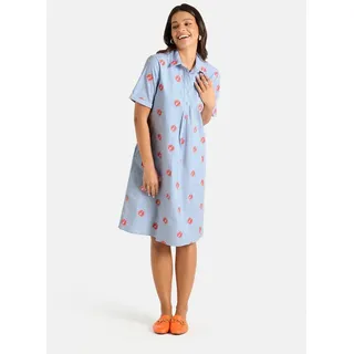 Lieblingsstück Hemdblusenkleid NaraL Kurzarm mit Umschlagsaum, Stickereien blau L (40)