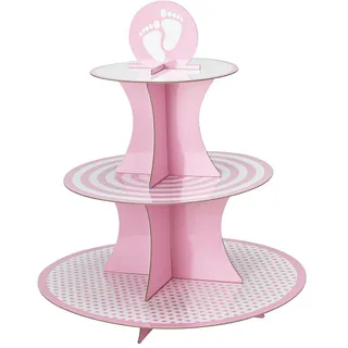 Murago - Cupcake Ständer ca.32cm Rosa - Baby Shower Party Etagere Babyshower Babyparty Kindergeburtstag Etagere Mädchen its a Girl Dekoration Karton Tischdekoration Geschenk zur Geburt Muffin Deko