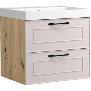 Waschtisch WELLTIME "CADIZ, Waschtisch", rosa (kaschmir), B:60cm H:58,5cm T:46cm, Waschtische, Waschtisch, Kaschmir, Landhaus-Optik, schwarze Aktzente