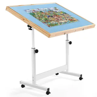 Shyneer Jigsaw Puzzletisch,Puzzlebrett 1500Teile,Puzzlebrett mit Bunten Schubladen & Abdeckmatte - Brettspiel Puzzletisch mit Filzarbeitsfläche für Erwachsene (Blau, Keine schubladen)