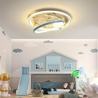 RuiRfh Deckenlampe Modern LED Kreativ Dimmbar Kinderzimmer Glas Mond Lampenschirm Astronaut Design Deckenleuchte mit Fernbedienung Jungen- und Mädchenzimmerlampe Esszimmer Wohnzimmer Metallbeleuchtung