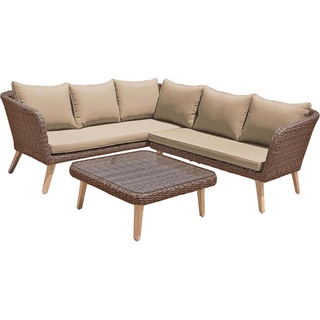 Lounge-Set Garten Sofa Eck Couch Alu anisbraun AkazieTerrasse Balkon Geflecht