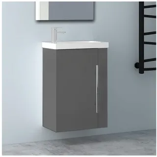 Aica Sanitär Waschtisch 45 cm Mineralguss Waschtisch mit Unterschrank Badschrank (Hängeschrank), Kleine Badezimmerschränke grau