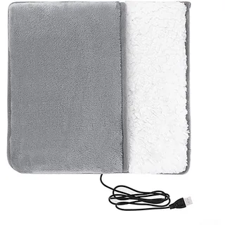 USB Beheizbare Fußmatte 30x30cm aus weichem Fleece, tragbar für Zuhause oder Büro, elektrische Wärmung für warme Füße im Winter, grau