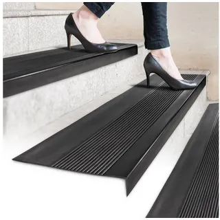 ANRO Stufenmatte Stufenschutz aus Gummi Treppenschutz Treppenmatte, Eckig, mit Rillen Größe 30x75cm - rutschischer & anpassbar schwarz 30 cm x 75 cm