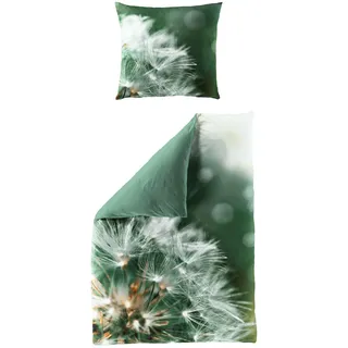 JACK by Bierbaum Mako Satin Bettwäsche 135x200cm Digitaldruck 2 TLG. Pusteblume Grün Olive