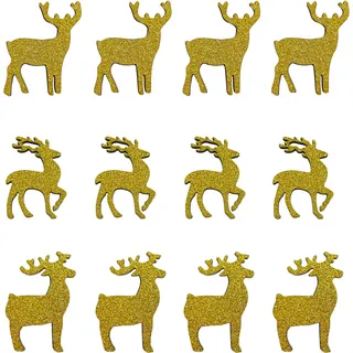 Holz Rentier Streudeko Glitzer Gold Hirsch Tisch Deko für Weihnachten Basteln
