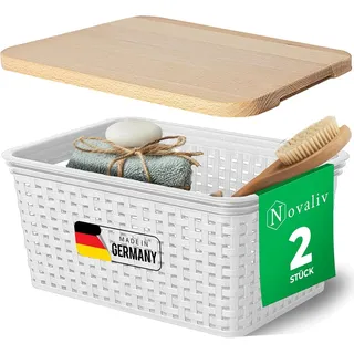 Novaliv Aufbewahrungskorb 2er Set mit Deckel in Rattan-Optik 1 x 1 x 1 cm weiß